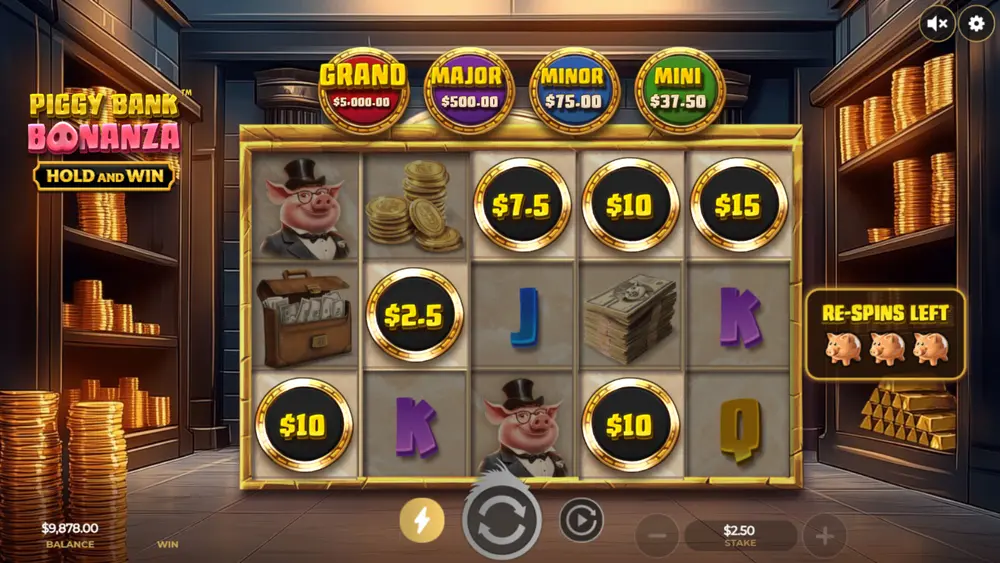 Coin symbols on the grid next to the re-spin counter